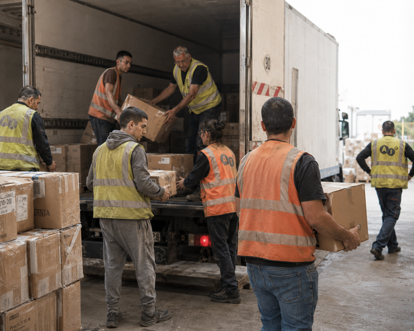 Cargamos el camión con ayuda humanitaria