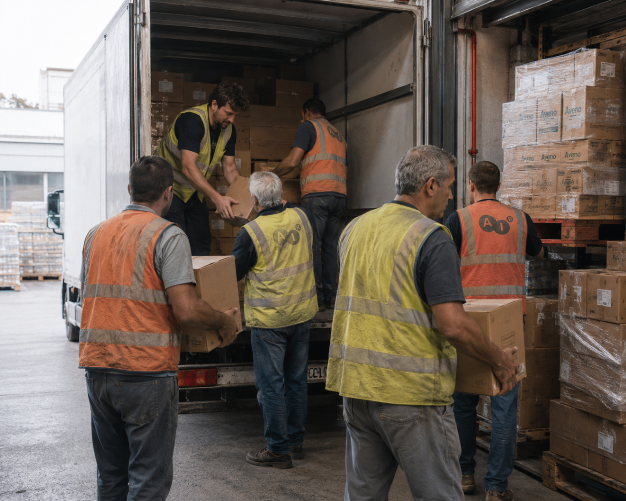 Cargamos el camión con ayuda humanitaria